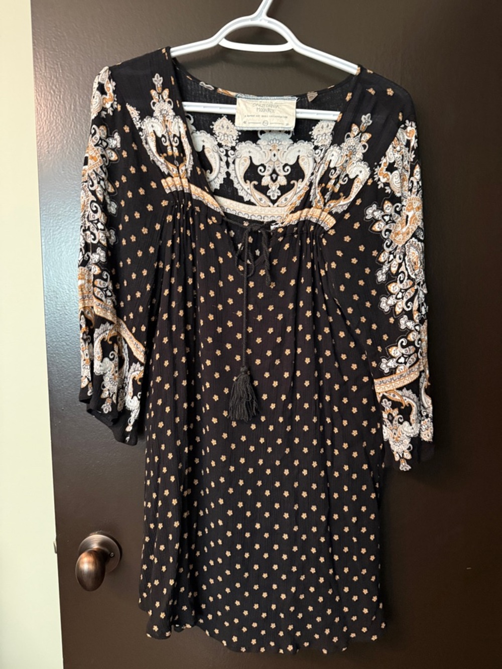 Black Paisley Print Long Sleeve Boho Dress - Picture 1 of 4
